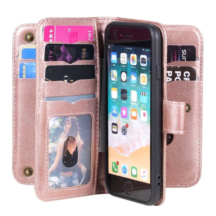 For iPhone 8 & 7 Multifunctional Magnetic Copper Buckle Horizontal Flip Solid Color Leather Case with 10 Card Slots & Wallet & Holder & Photo Frame