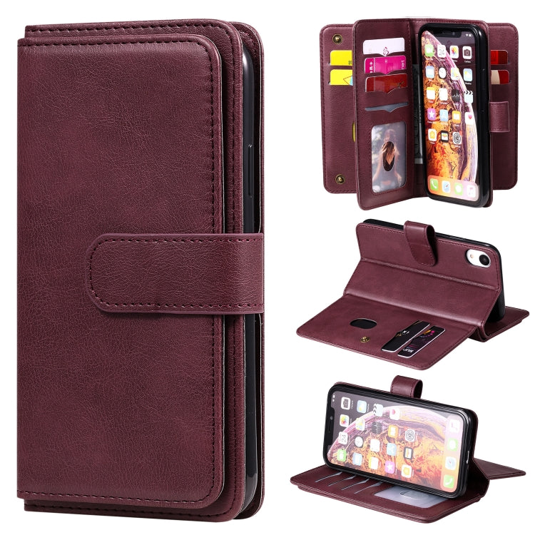 For iPhone XR Multifunctional Magnetic Copper Buckle Horizontal Flip Solid Color Leather Case with 10 Card Slots & Wallet & Holder & Photo Frame