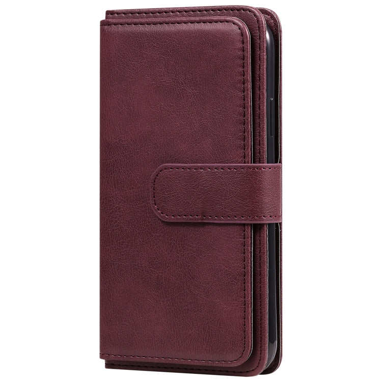 For iPhone XR Multifunctional Magnetic Copper Buckle Horizontal Flip Solid Color Leather Case with 10 Card Slots & Wallet & Holder & Photo Frame