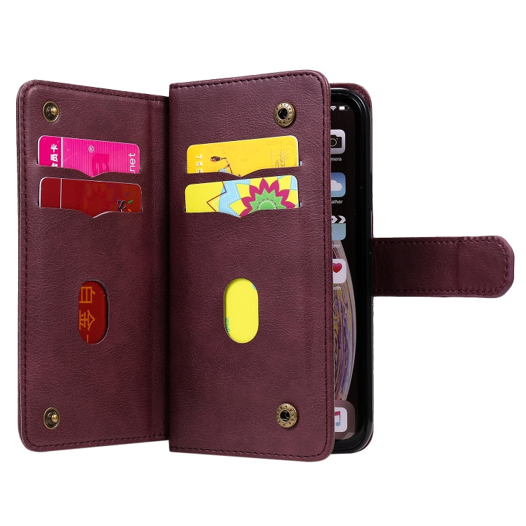 For iPhone XR Multifunctional Magnetic Copper Buckle Horizontal Flip Solid Color Leather Case with 10 Card Slots & Wallet & Holder & Photo Frame