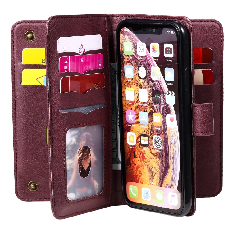 For iPhone XR Multifunctional Magnetic Copper Buckle Horizontal Flip Solid Color Leather Case with 10 Card Slots & Wallet & Holder & Photo Frame