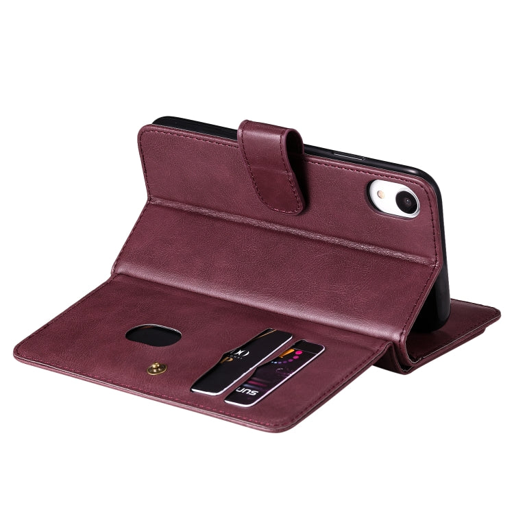 For iPhone XR Multifunctional Magnetic Copper Buckle Horizontal Flip Solid Color Leather Case with 10 Card Slots & Wallet & Holder & Photo Frame