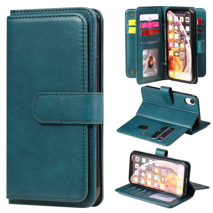 For iPhone XR Multifunctional Magnetic Copper Buckle Horizontal Flip Solid Color Leather Case with 10 Card Slots & Wallet & Holder & Photo Frame