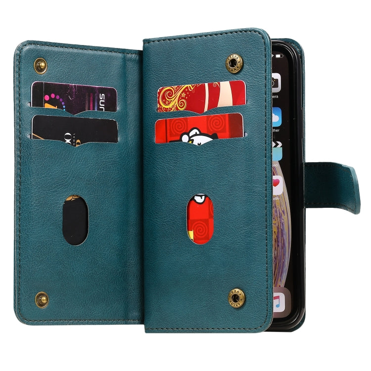 For iPhone XR Multifunctional Magnetic Copper Buckle Horizontal Flip Solid Color Leather Case with 10 Card Slots & Wallet & Holder & Photo Frame