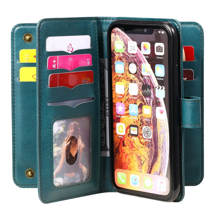 For iPhone XR Multifunctional Magnetic Copper Buckle Horizontal Flip Solid Color Leather Case with 10 Card Slots & Wallet & Holder & Photo Frame
