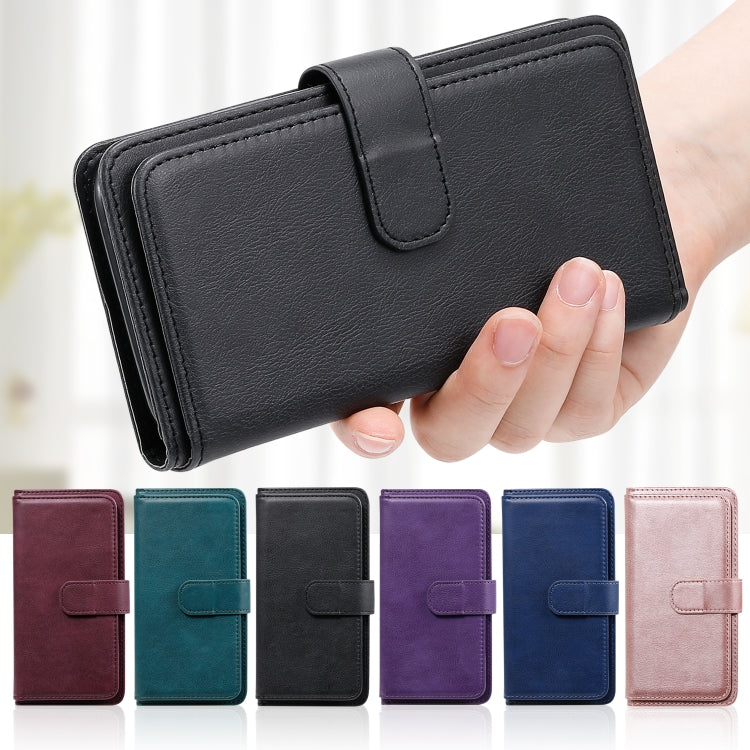 For iPhone XR Multifunctional Magnetic Copper Buckle Horizontal Flip Solid Color Leather Case with 10 Card Slots & Wallet & Holder & Photo Frame