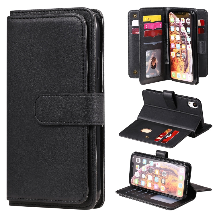 For iPhone XR Multifunctional Magnetic Copper Buckle Horizontal Flip Solid Color Leather Case with 10 Card Slots & Wallet & Holder & Photo Frame