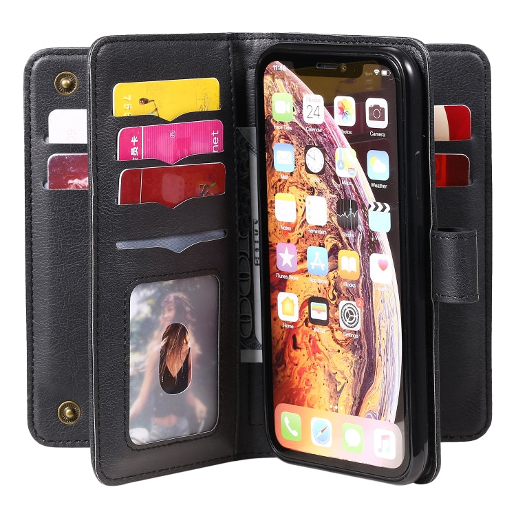 For iPhone XR Multifunctional Magnetic Copper Buckle Horizontal Flip Solid Color Leather Case with 10 Card Slots & Wallet & Holder & Photo Frame