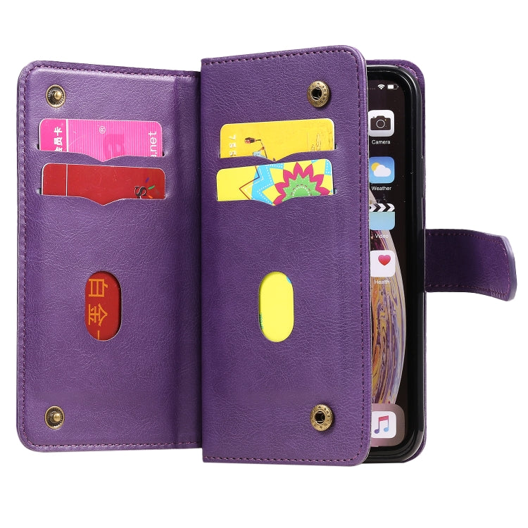For iPhone XR Multifunctional Magnetic Copper Buckle Horizontal Flip Solid Color Leather Case with 10 Card Slots & Wallet & Holder & Photo Frame