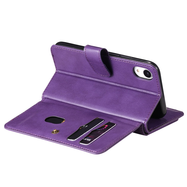 For iPhone XR Multifunctional Magnetic Copper Buckle Horizontal Flip Solid Color Leather Case with 10 Card Slots & Wallet & Holder & Photo Frame