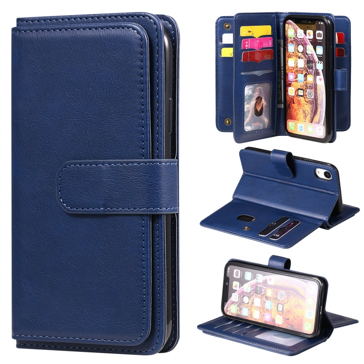 For iPhone XR Multifunctional Magnetic Copper Buckle Horizontal Flip Solid Color Leather Case with 10 Card Slots & Wallet & Holder & Photo Frame