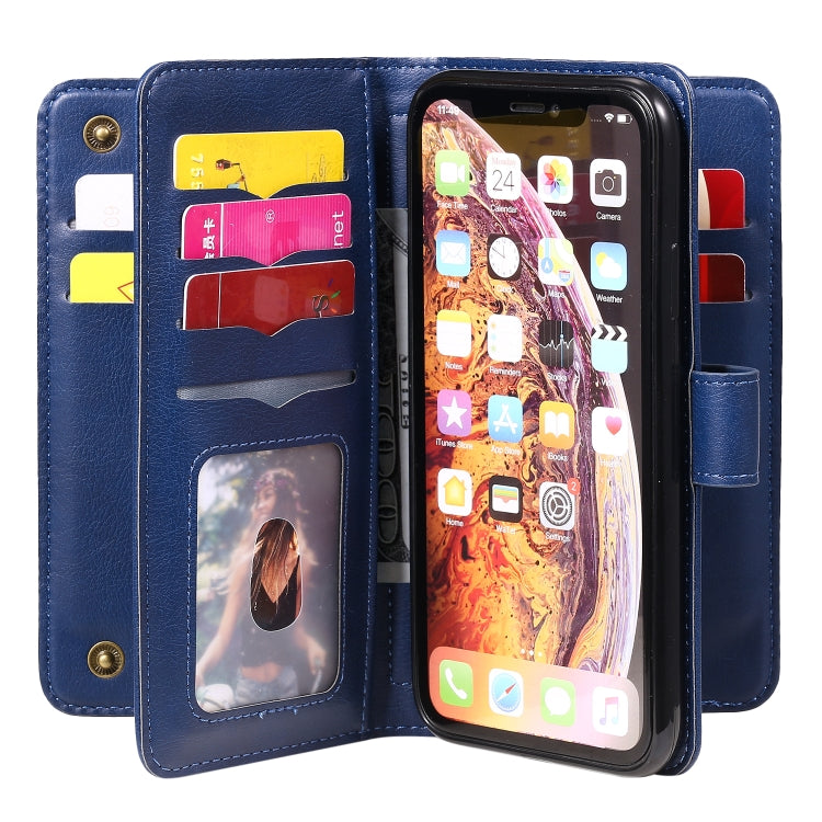 For iPhone XR Multifunctional Magnetic Copper Buckle Horizontal Flip Solid Color Leather Case with 10 Card Slots & Wallet & Holder & Photo Frame