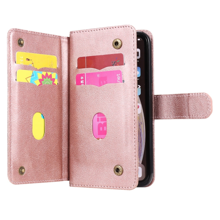 For iPhone XR Multifunctional Magnetic Copper Buckle Horizontal Flip Solid Color Leather Case with 10 Card Slots & Wallet & Holder & Photo Frame