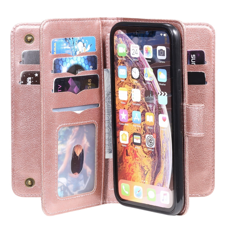 For iPhone XR Multifunctional Magnetic Copper Buckle Horizontal Flip Solid Color Leather Case with 10 Card Slots & Wallet & Holder & Photo Frame