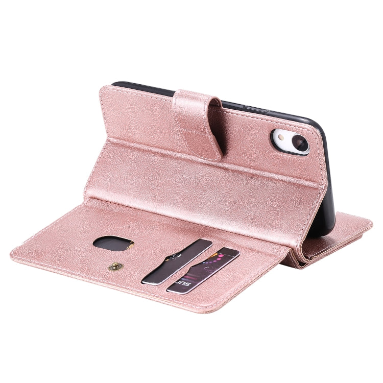 For iPhone XR Multifunctional Magnetic Copper Buckle Horizontal Flip Solid Color Leather Case with 10 Card Slots & Wallet & Holder & Photo Frame