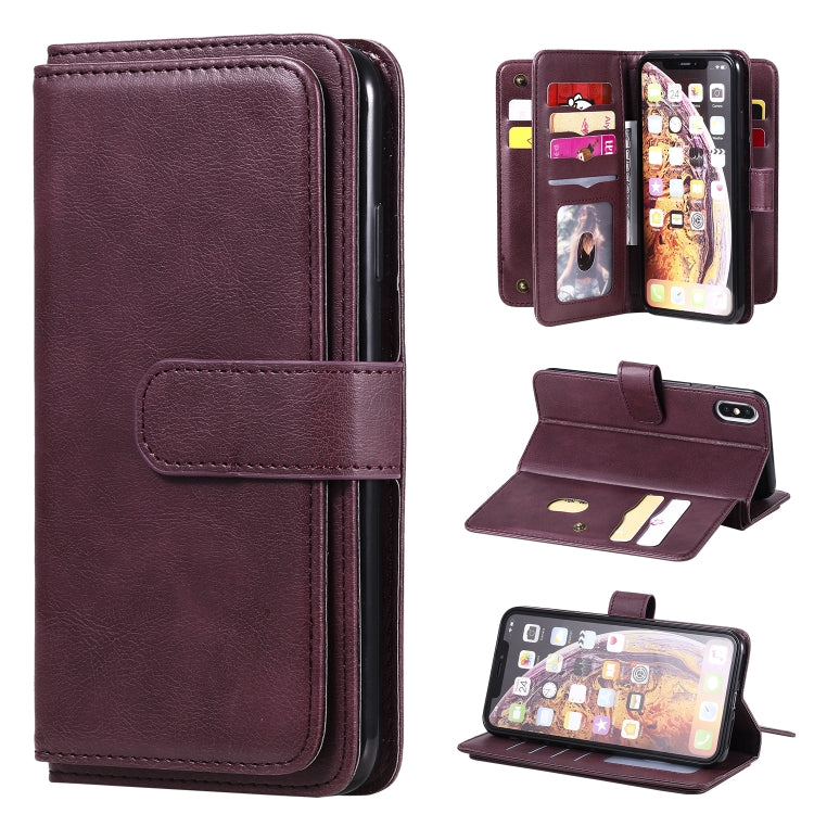 For iPhone XS Max Multifunctional Magnetic Copper Buckle Horizontal Flip Solid Color Leather Case with 10 Card Slots & Wallet & Holder & Photo Frame