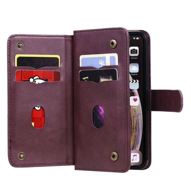 For iPhone XS Max Multifunctional Magnetic Copper Buckle Horizontal Flip Solid Color Leather Case with 10 Card Slots & Wallet & Holder & Photo Frame