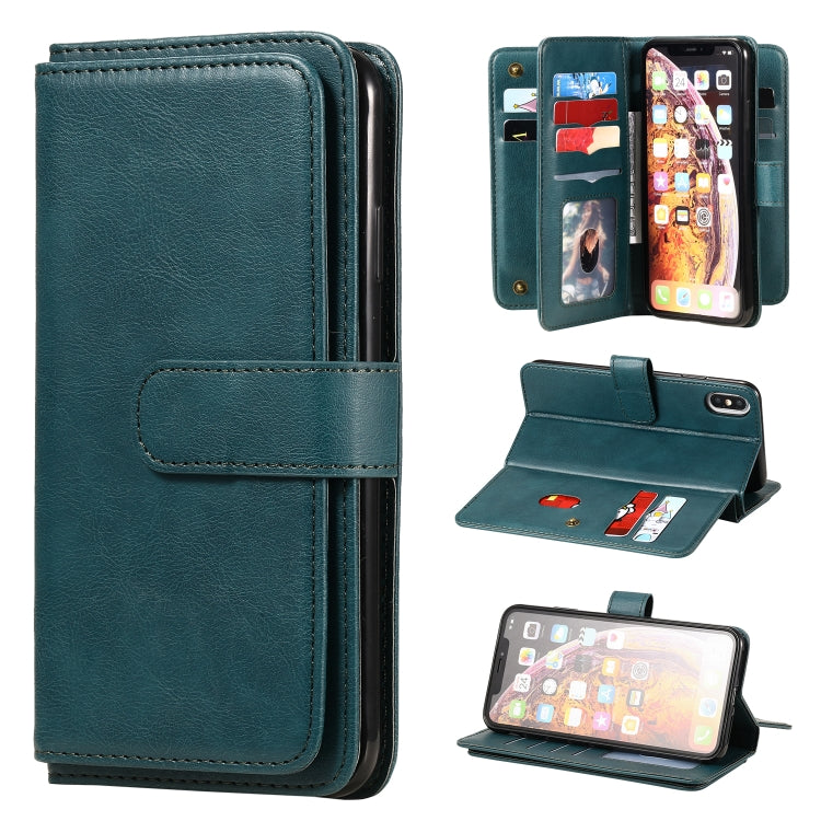 For iPhone XS Max Multifunctional Magnetic Copper Buckle Horizontal Flip Solid Color Leather Case with 10 Card Slots & Wallet & Holder & Photo Frame