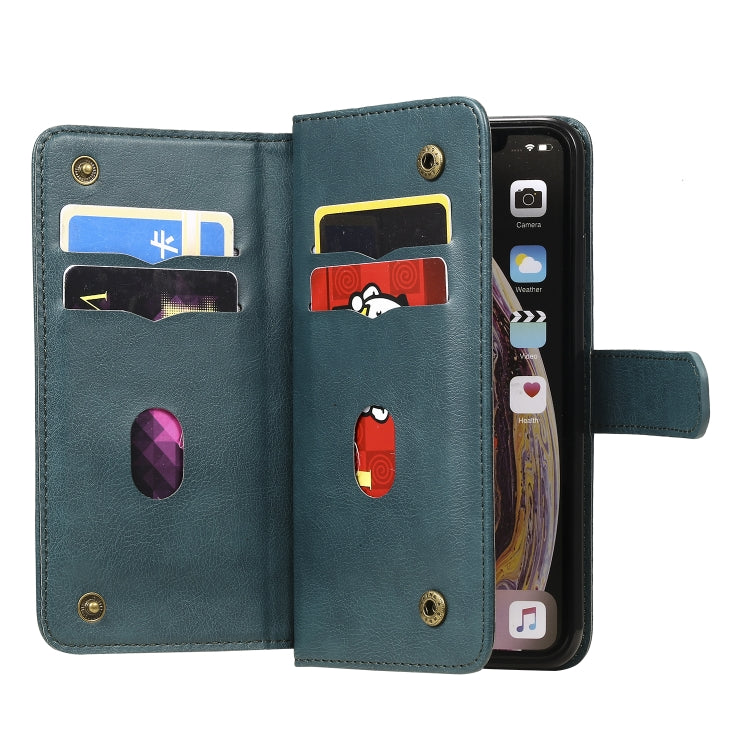 For iPhone XS Max Multifunctional Magnetic Copper Buckle Horizontal Flip Solid Color Leather Case with 10 Card Slots & Wallet & Holder & Photo Frame