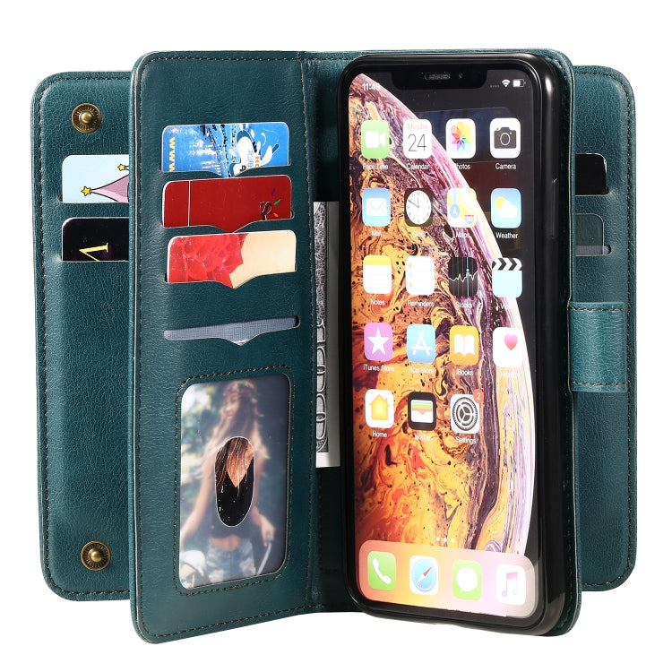 For iPhone XS Max Multifunctional Magnetic Copper Buckle Horizontal Flip Solid Color Leather Case with 10 Card Slots & Wallet & Holder & Photo Frame