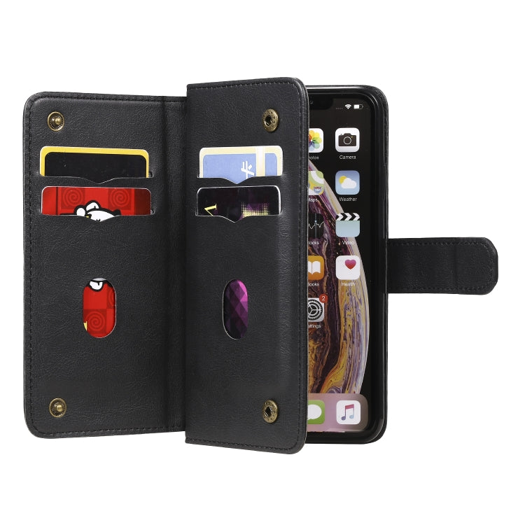 For iPhone XS Max Multifunctional Magnetic Copper Buckle Horizontal Flip Solid Color Leather Case with 10 Card Slots & Wallet & Holder & Photo Frame