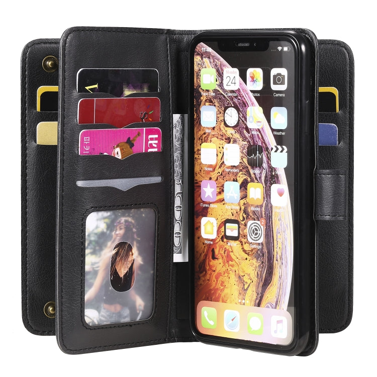 For iPhone XS Max Multifunctional Magnetic Copper Buckle Horizontal Flip Solid Color Leather Case with 10 Card Slots & Wallet & Holder & Photo Frame