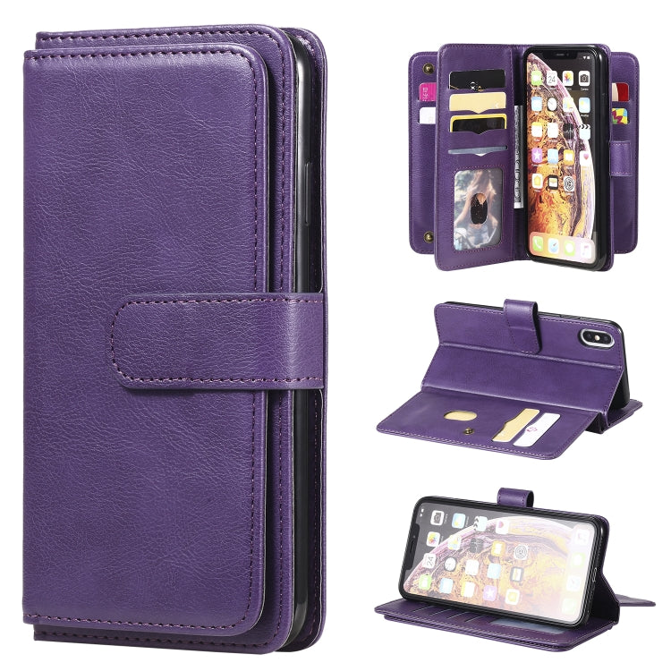For iPhone XS Max Multifunctional Magnetic Copper Buckle Horizontal Flip Solid Color Leather Case with 10 Card Slots & Wallet & Holder & Photo Frame