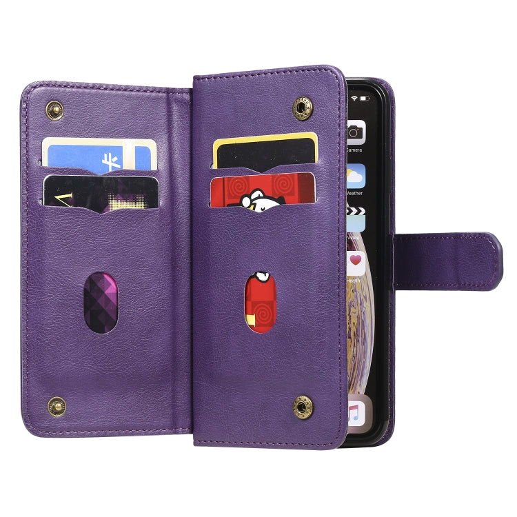 For iPhone XS Max Multifunctional Magnetic Copper Buckle Horizontal Flip Solid Color Leather Case with 10 Card Slots & Wallet & Holder & Photo Frame