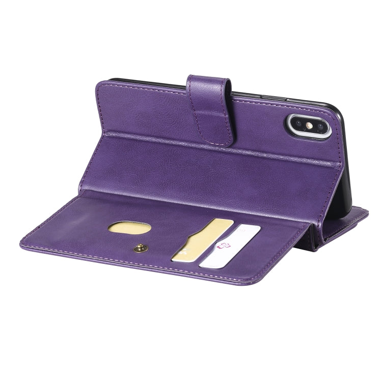 For iPhone XS Max Multifunctional Magnetic Copper Buckle Horizontal Flip Solid Color Leather Case with 10 Card Slots & Wallet & Holder & Photo Frame