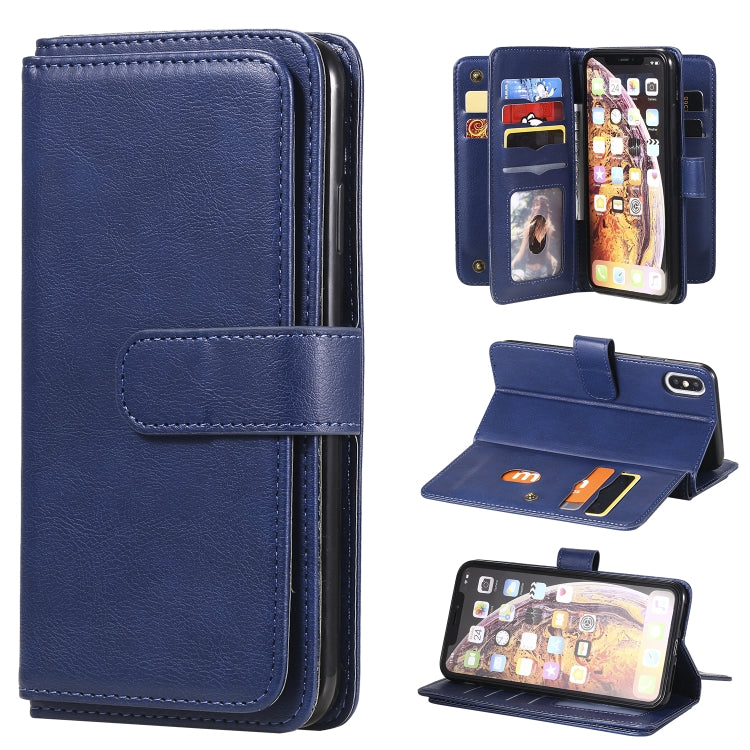 For iPhone XS Max Multifunctional Magnetic Copper Buckle Horizontal Flip Solid Color Leather Case with 10 Card Slots & Wallet & Holder & Photo Frame