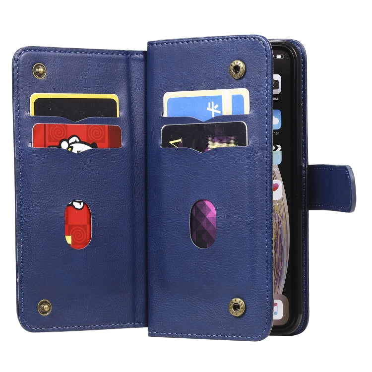 For iPhone XS Max Multifunctional Magnetic Copper Buckle Horizontal Flip Solid Color Leather Case with 10 Card Slots & Wallet & Holder & Photo Frame