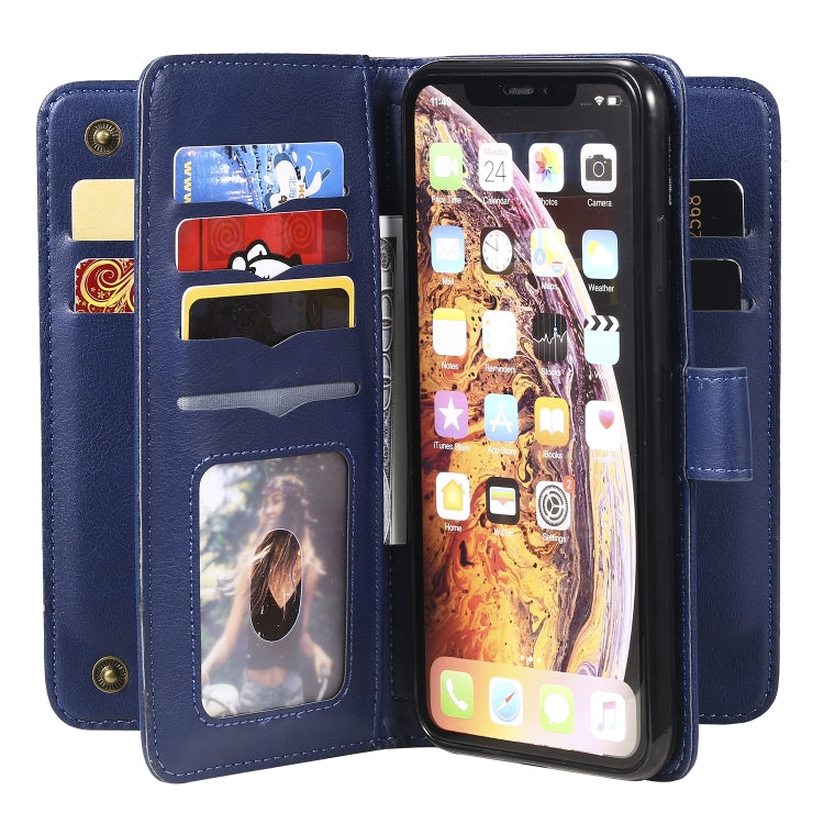 For iPhone XS Max Multifunctional Magnetic Copper Buckle Horizontal Flip Solid Color Leather Case with 10 Card Slots & Wallet & Holder & Photo Frame
