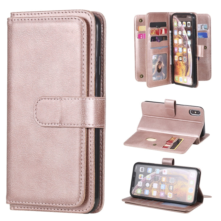 For iPhone XS Max Multifunctional Magnetic Copper Buckle Horizontal Flip Solid Color Leather Case with 10 Card Slots & Wallet & Holder & Photo Frame