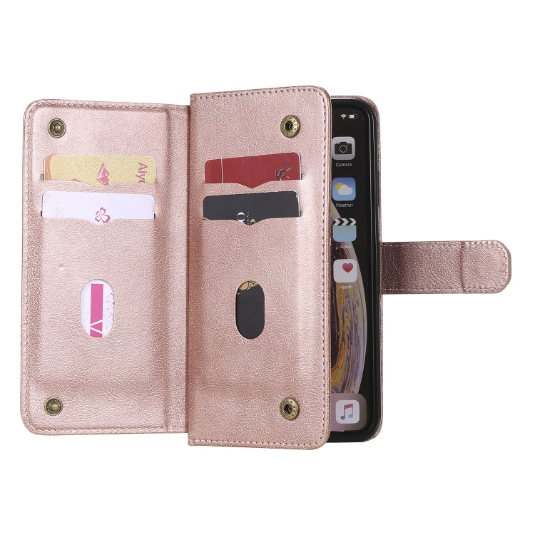 For iPhone XS Max Multifunctional Magnetic Copper Buckle Horizontal Flip Solid Color Leather Case with 10 Card Slots & Wallet & Holder & Photo Frame