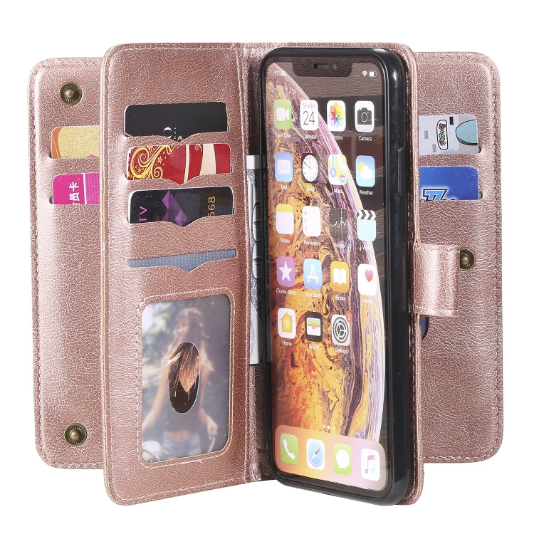 For iPhone XS Max Multifunctional Magnetic Copper Buckle Horizontal Flip Solid Color Leather Case with 10 Card Slots & Wallet & Holder & Photo Frame