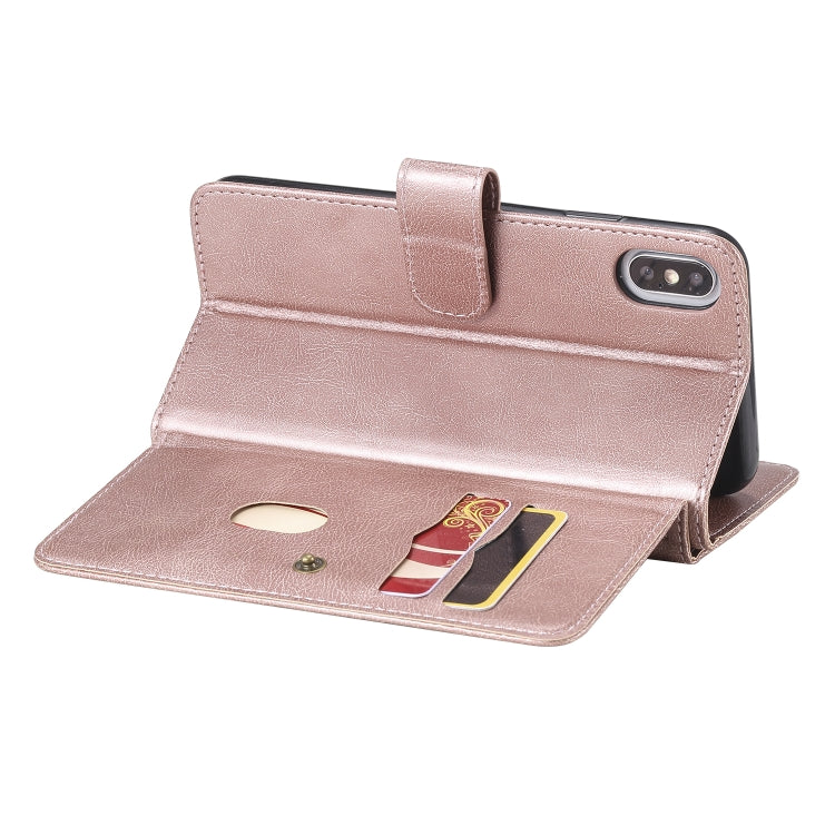 For iPhone XS Max Multifunctional Magnetic Copper Buckle Horizontal Flip Solid Color Leather Case with 10 Card Slots & Wallet & Holder & Photo Frame