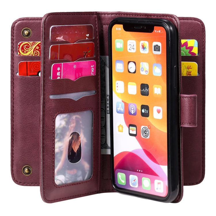 For iPhone 11 Pro Multifunctional Magnetic Copper Buckle Horizontal Flip Solid Color Leather Case with 10 Card Slots & Wallet & Holder & Photo Frame