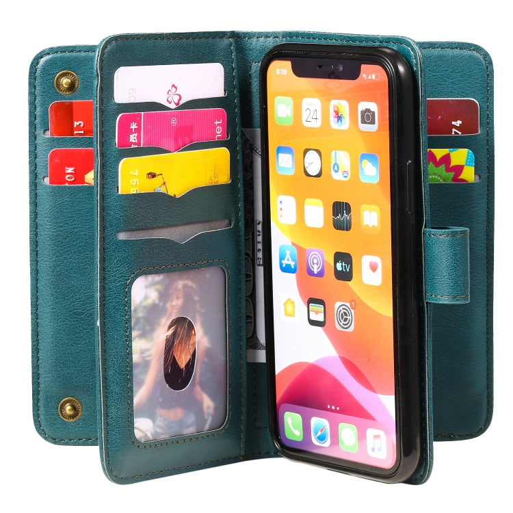 For iPhone 11 Pro Multifunctional Magnetic Copper Buckle Horizontal Flip Solid Color Leather Case with 10 Card Slots & Wallet & Holder & Photo Frame