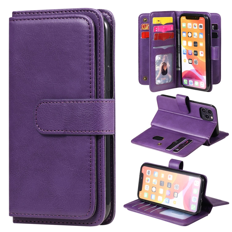 For iPhone 11 Pro Multifunctional Magnetic Copper Buckle Horizontal Flip Solid Color Leather Case with 10 Card Slots & Wallet & Holder & Photo Frame