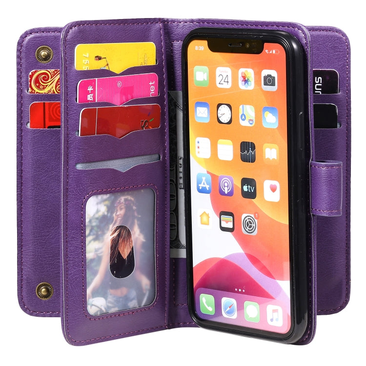 For iPhone 11 Pro Multifunctional Magnetic Copper Buckle Horizontal Flip Solid Color Leather Case with 10 Card Slots & Wallet & Holder & Photo Frame