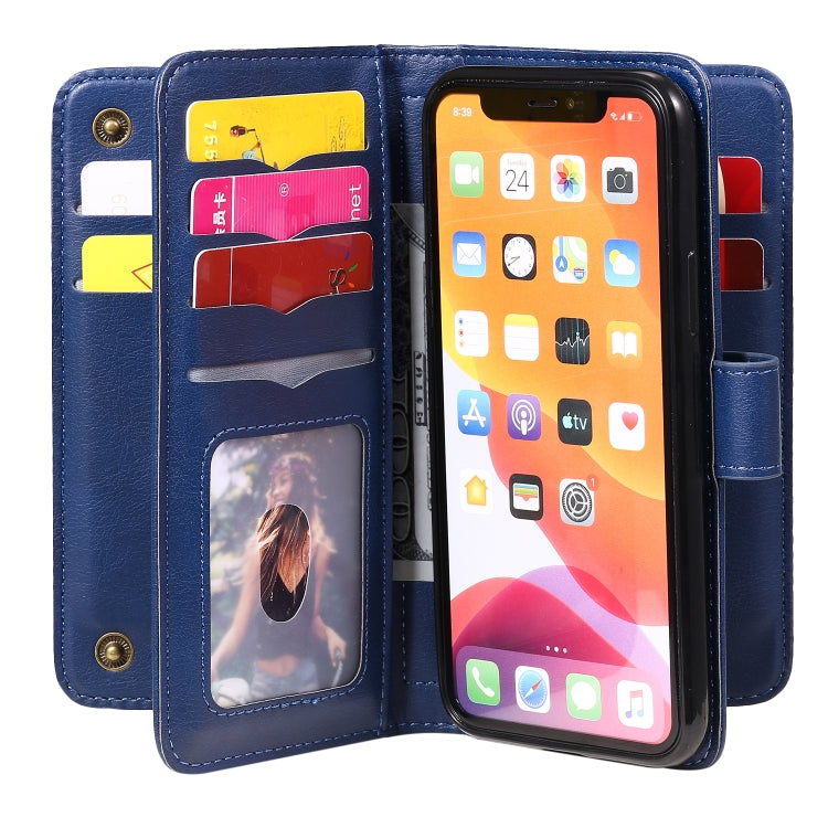 For iPhone 11 Pro Multifunctional Magnetic Copper Buckle Horizontal Flip Solid Color Leather Case with 10 Card Slots & Wallet & Holder & Photo Frame