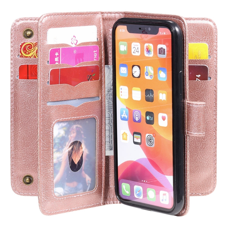 For iPhone 11 Pro Multifunctional Magnetic Copper Buckle Horizontal Flip Solid Color Leather Case with 10 Card Slots & Wallet & Holder & Photo Frame