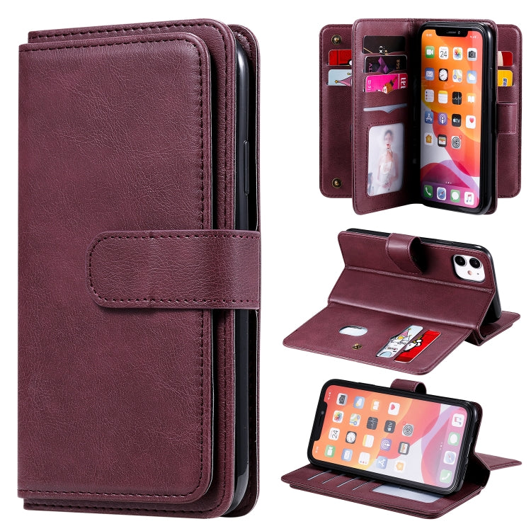 For iPhone 11 Multifunctional Magnetic Copper Buckle Horizontal Flip Solid Color Leather Case with 10 Card Slots & Wallet & Holder & Photo Frame