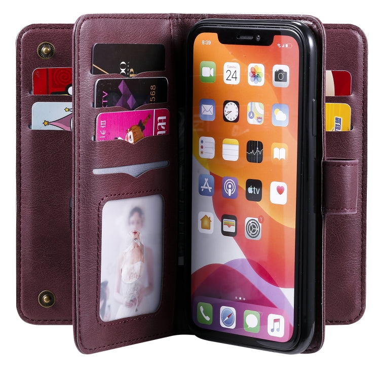 For iPhone 11 Multifunctional Magnetic Copper Buckle Horizontal Flip Solid Color Leather Case with 10 Card Slots & Wallet & Holder & Photo Frame