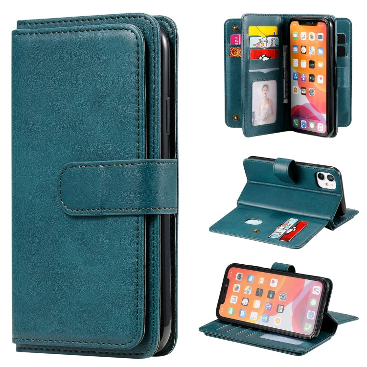 For iPhone 11 Multifunctional Magnetic Copper Buckle Horizontal Flip Solid Color Leather Case with 10 Card Slots & Wallet & Holder & Photo Frame