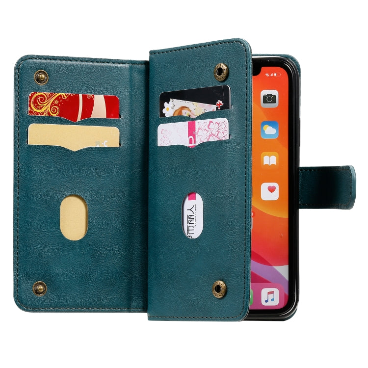 For iPhone 11 Multifunctional Magnetic Copper Buckle Horizontal Flip Solid Color Leather Case with 10 Card Slots & Wallet & Holder & Photo Frame