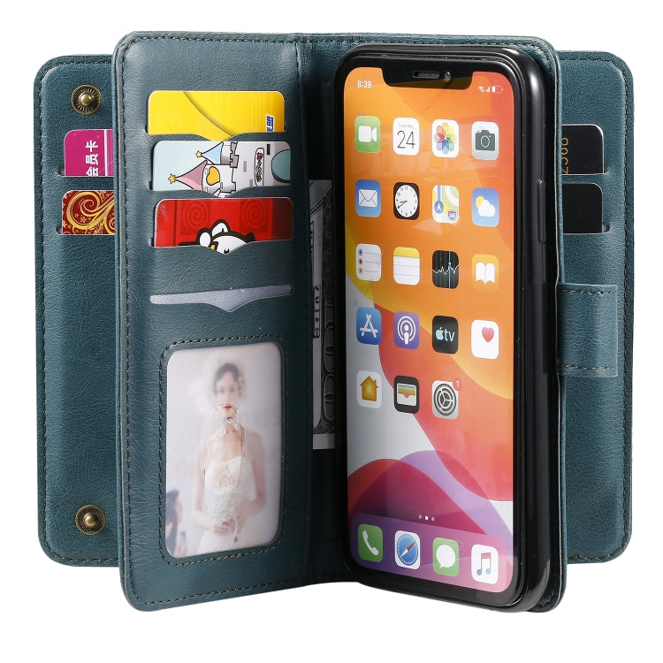 For iPhone 11 Multifunctional Magnetic Copper Buckle Horizontal Flip Solid Color Leather Case with 10 Card Slots & Wallet & Holder & Photo Frame