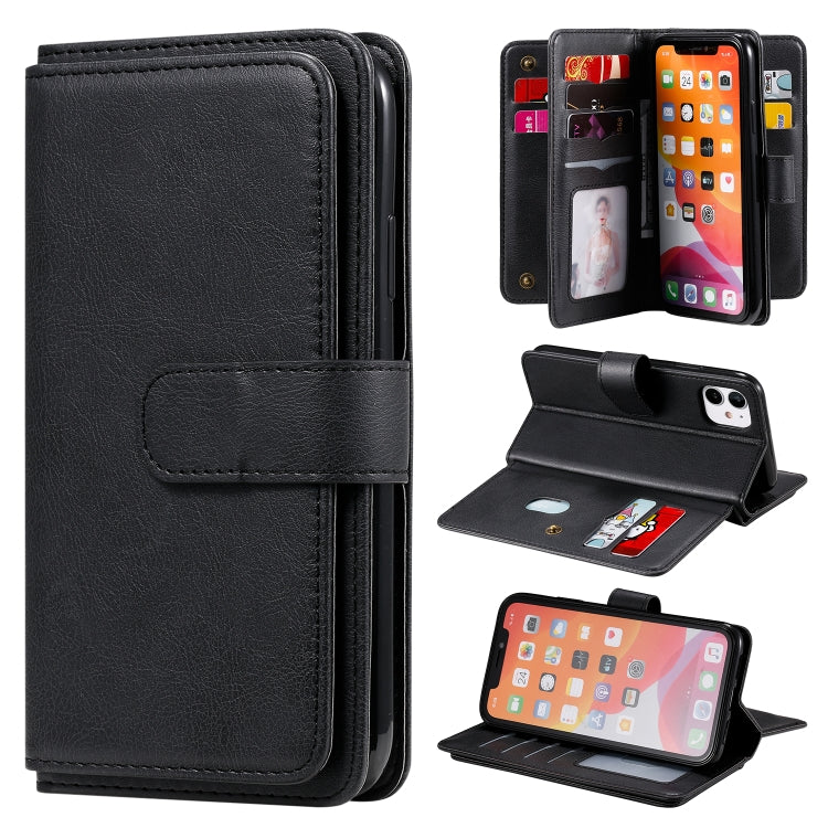 For iPhone 11 Multifunctional Magnetic Copper Buckle Horizontal Flip Solid Color Leather Case with 10 Card Slots & Wallet & Holder & Photo Frame