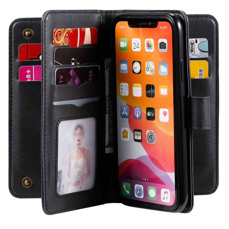 For iPhone 11 Multifunctional Magnetic Copper Buckle Horizontal Flip Solid Color Leather Case with 10 Card Slots & Wallet & Holder & Photo Frame
