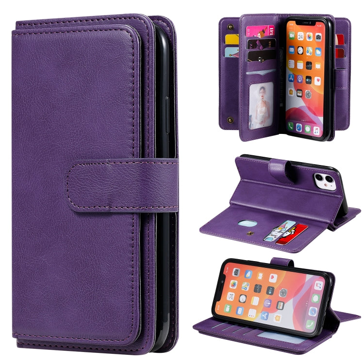 For iPhone 11 Multifunctional Magnetic Copper Buckle Horizontal Flip Solid Color Leather Case with 10 Card Slots & Wallet & Holder & Photo Frame